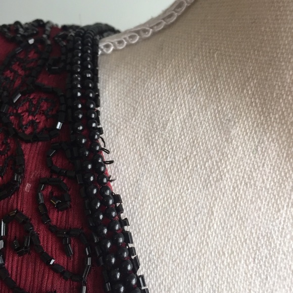 Riva Designs NWT Vintage Silk Evening Gown w Hand-Beading, Short Sleeve, V-Neck - Picture 8 of 8